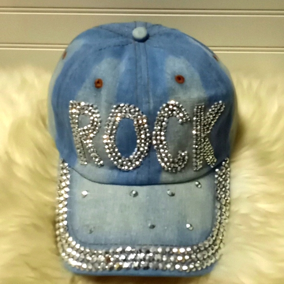 ROCK Bling 💎 Denim Baseball Cap - Picture 3 of 12